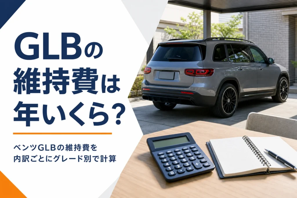 カーポートのコンパクトSUVと電卓と家計ノート