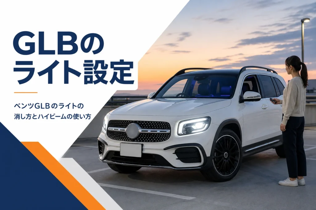 夕暮れの駐車場でヘッドライトを点けたコンパクトSUV