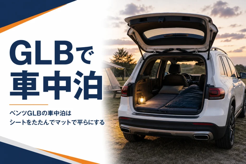 キャンプ場でリアゲートを開け、荷室にマットと寝袋を敷いたSUV